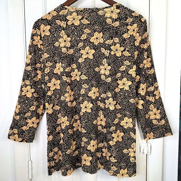Emily Daniels Orange Black Floral Sequined Blouse Top Sz M - Picture 5 of 10